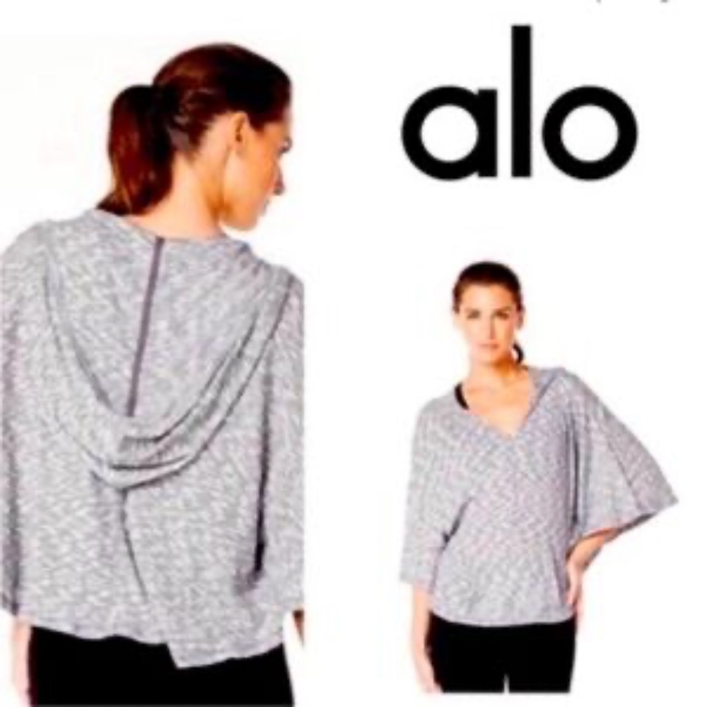 ALO Yoga Hoodie, Poncho Style with Sleeves, Heather Grey